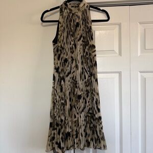 Vince Camuto Halter Pleated Mini Dress Black Tan Animal Print Size XS
